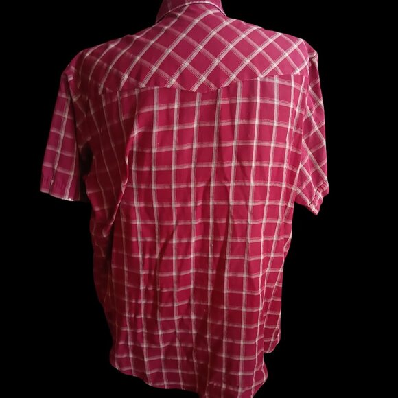 Men's XL Cowboy Shirt Western Plains Ultra thin Red Plaid Short Sleeve Snapper - Picture 3 of 4